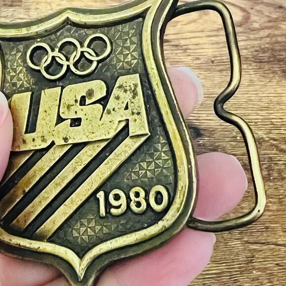 Vintage 1980 Bergamot Brass Works USA Olympics Belt Buckle Gold Brass Tone‎ - Picture 6 of 9